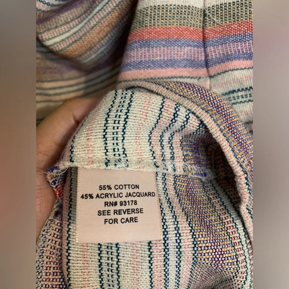 Philosophy Women Sz Small Boho Dress Ivory Colorful Stripe Cotton Off Shoulder - Picture 8 of 10